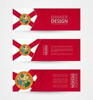 Set of three horizontal banners with US state flag of Florida. Web banner design template in color of Florida flag. vector