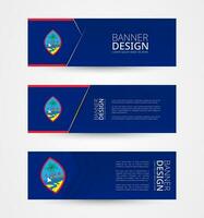 conjunto de Tres horizontal pancartas con bandera de guam. web bandera diseño modelo en color de guam bandera. vector