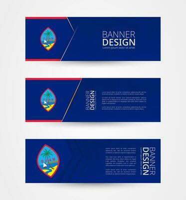Set of three horizontal banners with flag of Guam. Web banner design template in color of Guam flag.