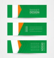 conjunto de Tres horizontal pancartas con bandera de Irlanda. web bandera diseño modelo en color de Irlanda bandera. vector