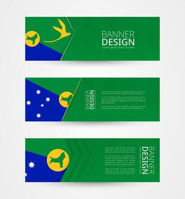 Set of three horizontal banners with flag of Christmas Island. Web banner design template in color of Christmas Island flag.