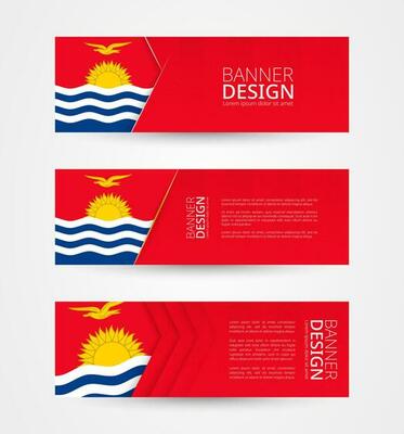 Set of three horizontal banners with flag of Kiribati. Web banner design template in color of Kiribati flag.