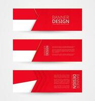 Set of three horizontal banners with flag of Monaco. Web banner design template in color of Monaco flag. vector