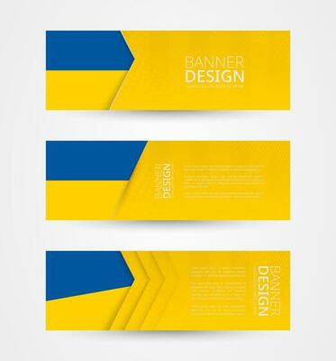 Set of three horizontal banners with flag of Ukraine. Web banner design template in color of Ukraine flag.