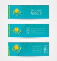 Set of three horizontal banners with flag of Kazakhstan. Web banner design template in color of Kazakhstan flag. vector