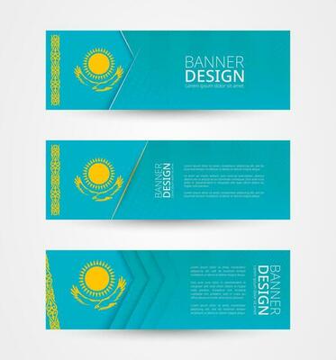 Set of three horizontal banners with flag of Kazakhstan. Web banner design template in color of Kazakhstan flag.