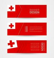Set of three horizontal banners with flag of Tonga. Web banner design template in color of Tonga flag. vector