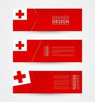 conjunto de Tres horizontal pancartas con bandera de tonga web bandera diseño modelo en color de tonga bandera. vector