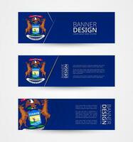 conjunto de Tres horizontal pancartas con nosotros estado bandera de Michigan. web bandera diseño modelo en color de Michigan bandera. vector