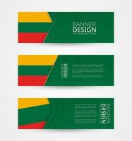 Set of three horizontal banners with flag of Lithuania. Web banner design template in color of Lithuania flag. vector