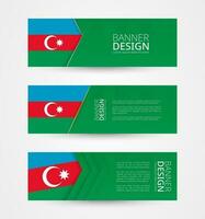 Set of three horizontal banners with flag of Azerbaijan. Web banner design template in color of Azerbaijan flag. vector