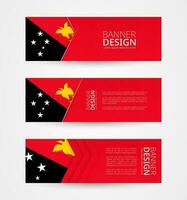 conjunto de Tres horizontal pancartas con bandera de Papuasia nuevo Guinea. web bandera diseño modelo en color de Papuasia nuevo Guinea bandera. vector