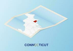 Folded paper map of Connecticut with neighboring countries in isometric style. vector