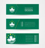 Set of three horizontal banners with flag of Macau. Web banner design template in color of Macau flag. vector