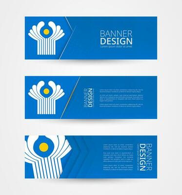 Set of three horizontal banners with flag of CIS. Web banner design template in color of CIS flag.