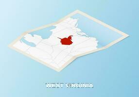 Folded paper map of West Virginia with neighboring countries in isometric style. vector