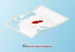 Folded paper map of Czech Republic with neighboring countries in isometric style. vector