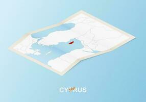 Folded paper map of Cyprus with neighboring countries in isometric style. vector