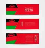 conjunto de Tres horizontal pancartas con bandera de malaui web bandera diseño modelo en color de malawi bandera. vector