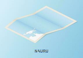 Folded paper map of Nauru with neighboring countries in isometric style. vector