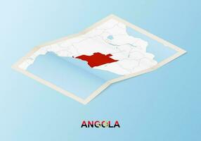 Folded paper map of Angola with neighboring countries in isometric style. vector