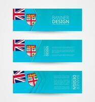 Set of three horizontal banners with flag of Fiji. Web banner design template in color of Fiji flag. vector