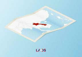 Folded paper map of Laos with neighboring countries in isometric style. vector
