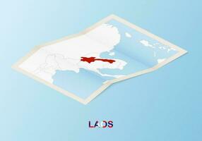 Folded paper map of Laos with neighboring countries in isometric style. vector