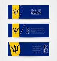 Set of three horizontal banners with flag of Barbados. Web banner design template in color of Barbados flag. vector