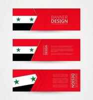 Set of three horizontal banners with flag of Syria. Web banner design template in color of Syria flag. vector