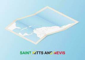 Folded paper map of Saint Kitts and Nevis with neighboring countries in isometric style. vector