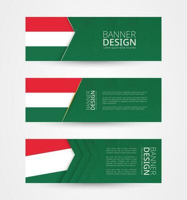Set of three horizontal banners with flag of Hungary. Web banner design template in color of Hungary flag.