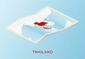 Folded paper map of Thailand with neighboring countries in isometric style. vector