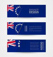 Set of three horizontal banners with flag of Cook Islands. Web banner design template in color of Cook Islands flag. vector