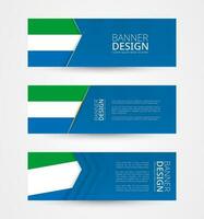 conjunto de Tres horizontal pancartas con bandera de sierra leona web bandera diseño modelo en color de sierra leona bandera. vector