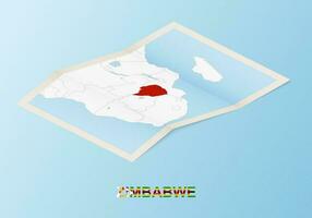 Folded paper map of Zimbabwe with neighboring countries in isometric style. vector