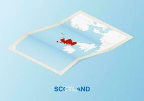 Folded paper map of Scotland with neighboring countries in isometric style. vector