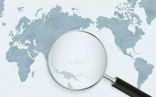 Asia centered world map with magnified glass on Micronesia. Focus on map of Micronesia on Pacific-centric World Map. vector