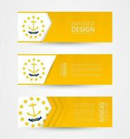 Set of three horizontal banners with US state flag of Rhode Island. Web banner design template in color of Rhode Island flag. vector