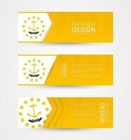 Set of three horizontal banners with US state flag of Rhode Island. Web banner design template in color of Rhode Island flag. vector