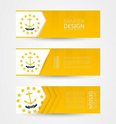 Set of three horizontal banners with US state flag of Rhode Island. Web banner design template in color of Rhode Island flag.