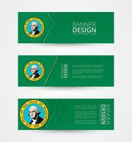 conjunto de Tres horizontal pancartas con nosotros estado bandera de Washington. web bandera diseño modelo en color de Washington bandera. vector