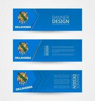 Set of three horizontal banners with US state flag of Oklahoma. Web banner design template in color of Oklahoma flag. vector