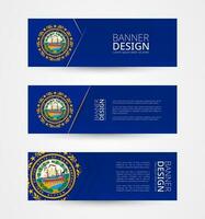 Set of three horizontal banners with US state flag of New Hampshire. Web banner design template in color of New Hampshire flag. vector