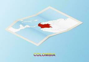 Folded paper map of Colombia with neighboring countries in isometric style. vector