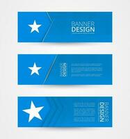 conjunto de Tres horizontal pancartas con bandera de Somalia. web bandera diseño modelo en color de Somalia bandera. vector