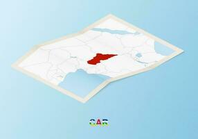 Folded paper map of Central African Republic with neighboring countries in isometric style. vector