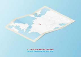 Folded paper map of Luxembourg with neighboring countries in isometric style. vector