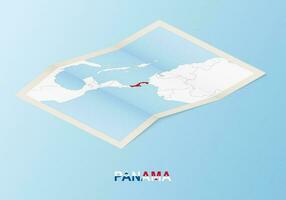 Folded paper map of Panama with neighboring countries in isometric style. vector