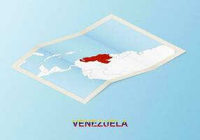 Folded paper map of Venezuela with neighboring countries in isometric style. vector